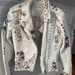 Blank NYC white embroidered leather jacket